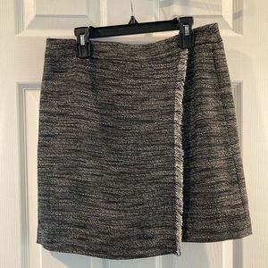 NWT LOFT black and white tweed faux wrap skirt with fringe detail